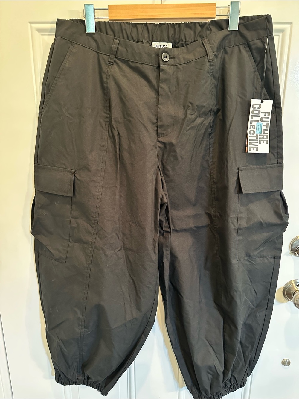 Future Collective Black Cargo Joggers with Elastic Hem
